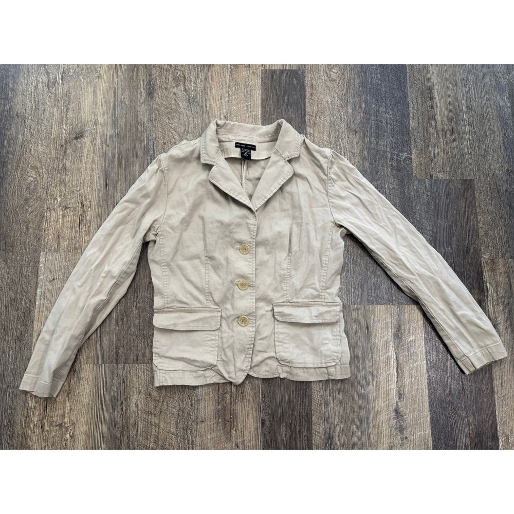 New York & Company Womens Beige Cotton Spandex 3-Button Blazer Jacket Size M